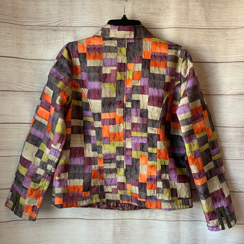 Reversible Multicolor Full Zip Jacket Patchwork Colorblock Quilt and Floral Side - Picture 9 of 16